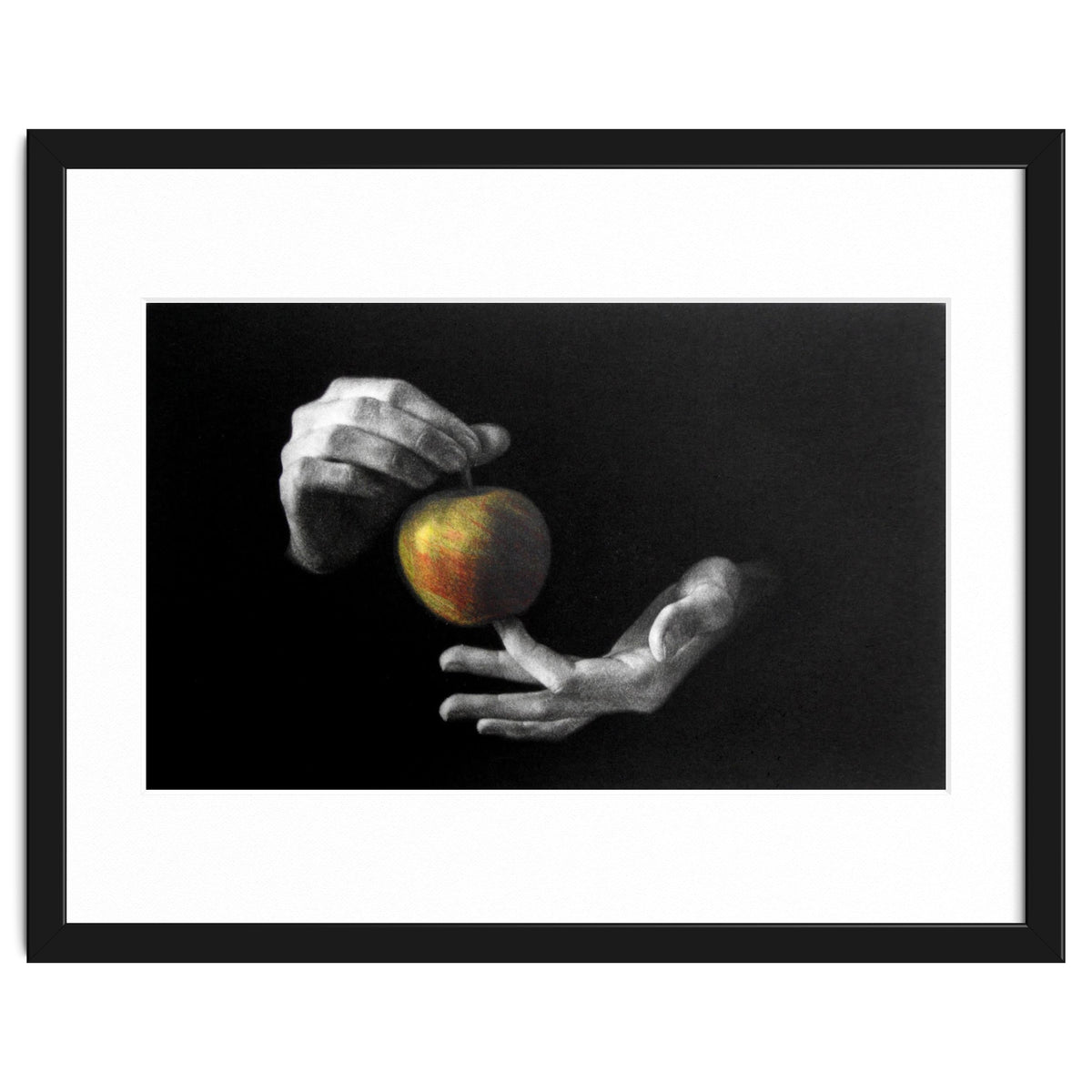 Mezzotint Hands Apple Left