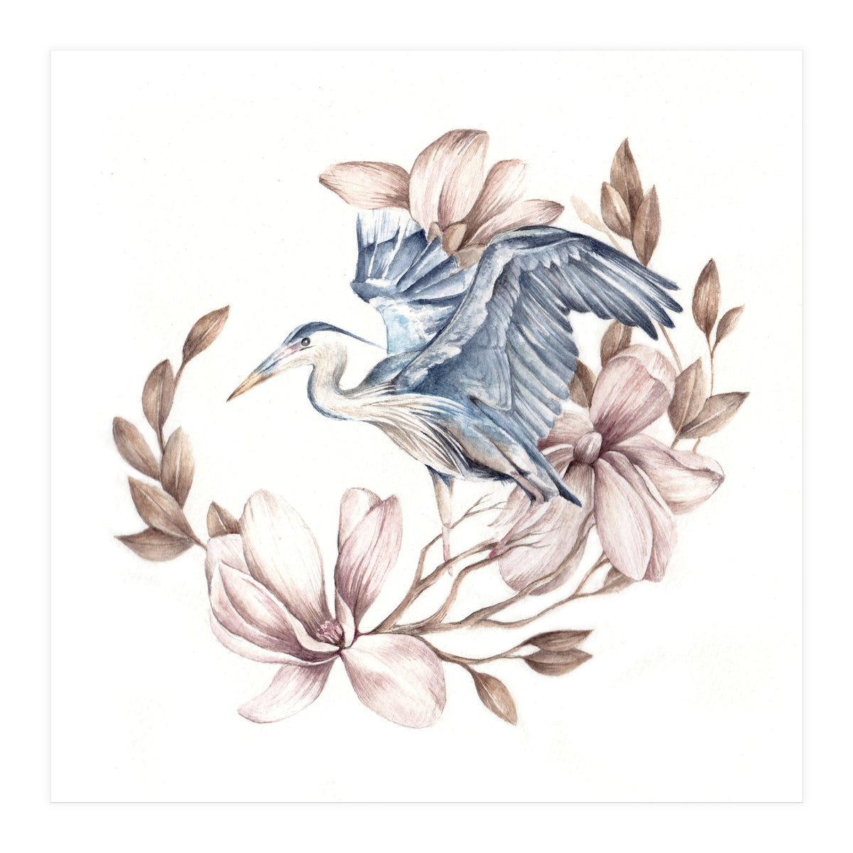 Crane and Flowers (Print Only)