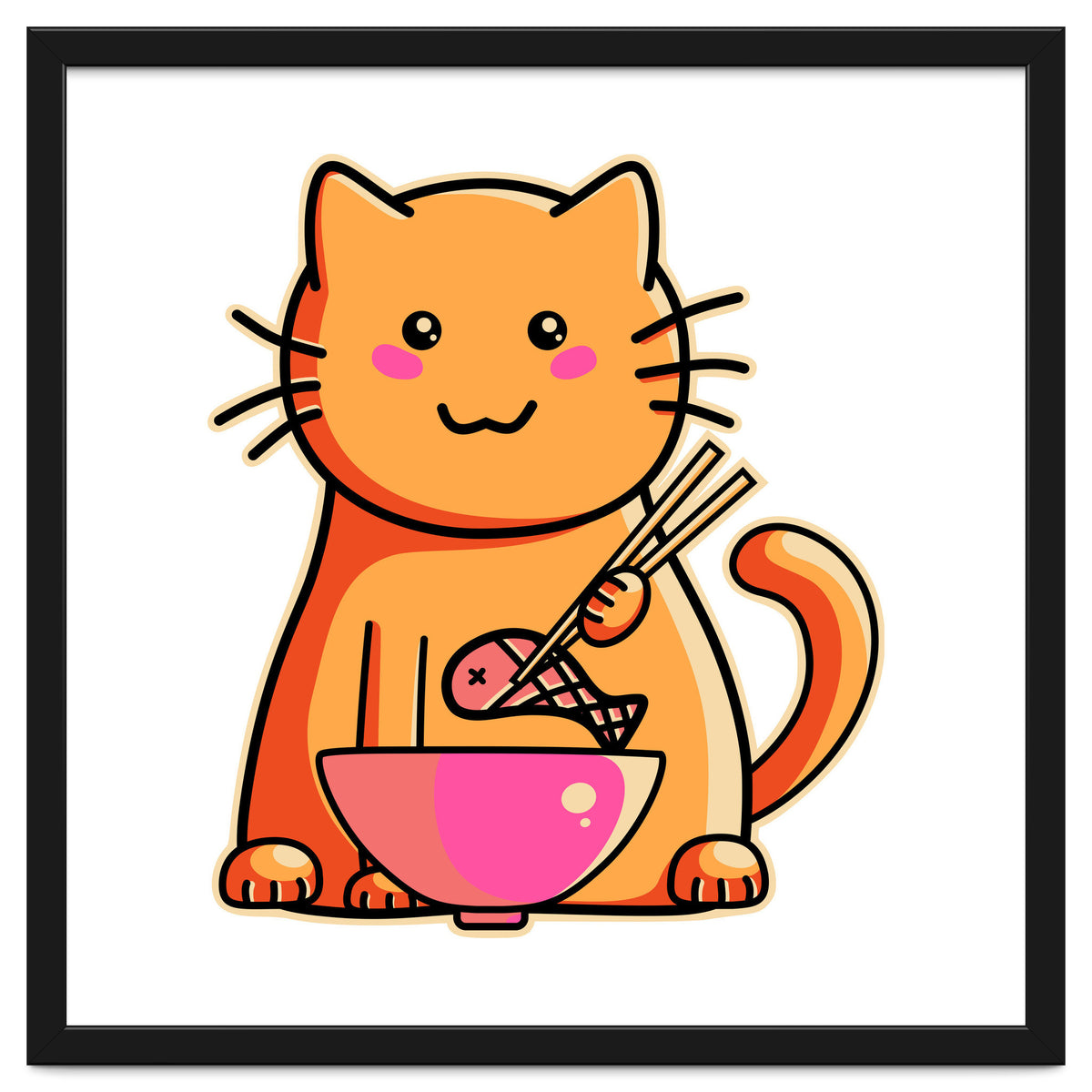 A Cat's Favourite Meal - kawaii cat eating fish with chopsticks