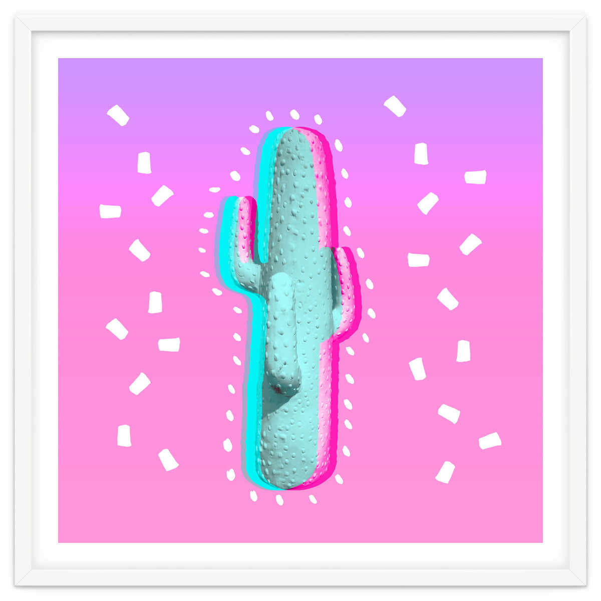 Modern 3 D Color Channel Cactus Photography Pink Purple Gradient 90's Pattern