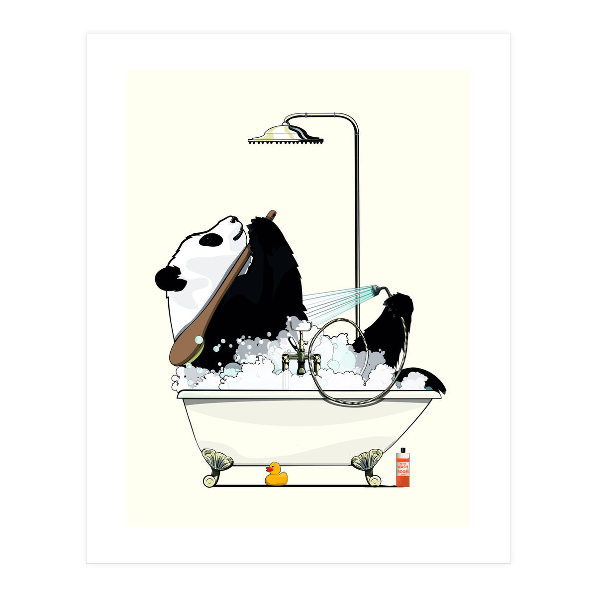 Giant Panda Bear in the Bath, funny bathroom humour (Print Only)