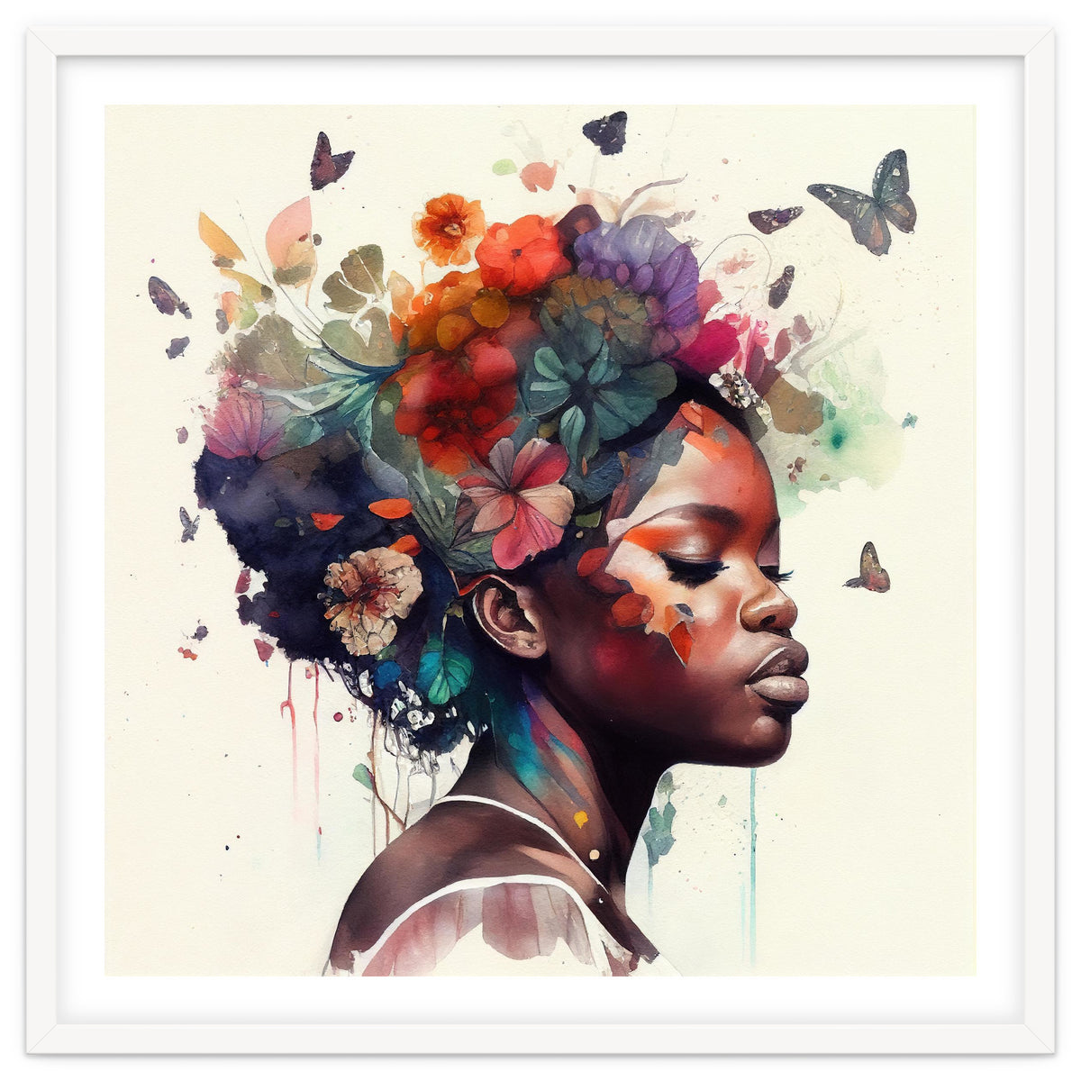 Watercolor Butterfly African Woman #1