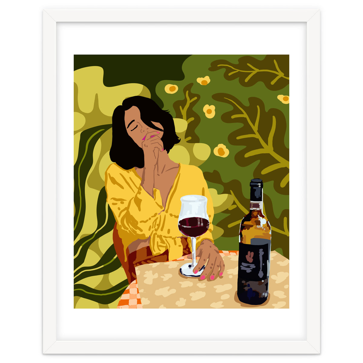 Wine is the answer.What was the question? Drinks Vacation Travel Modern Bohemian Black Woman Fashion