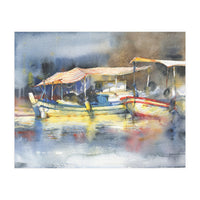 Yachts in the port. Watercolor art (Print Only)