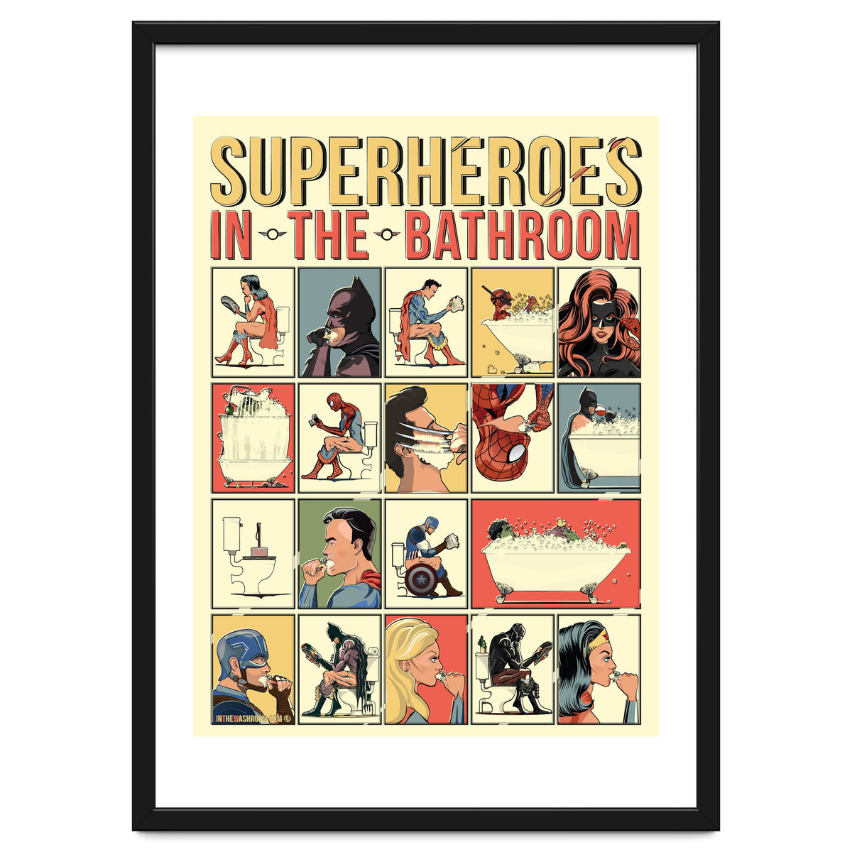 Superheroes in the Bathroom, funny Bathroom Humour