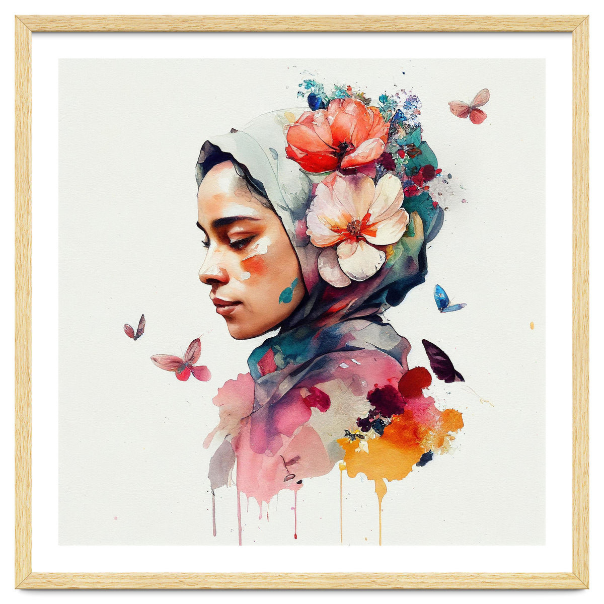 Watercolor Floral Muslim Woman #3