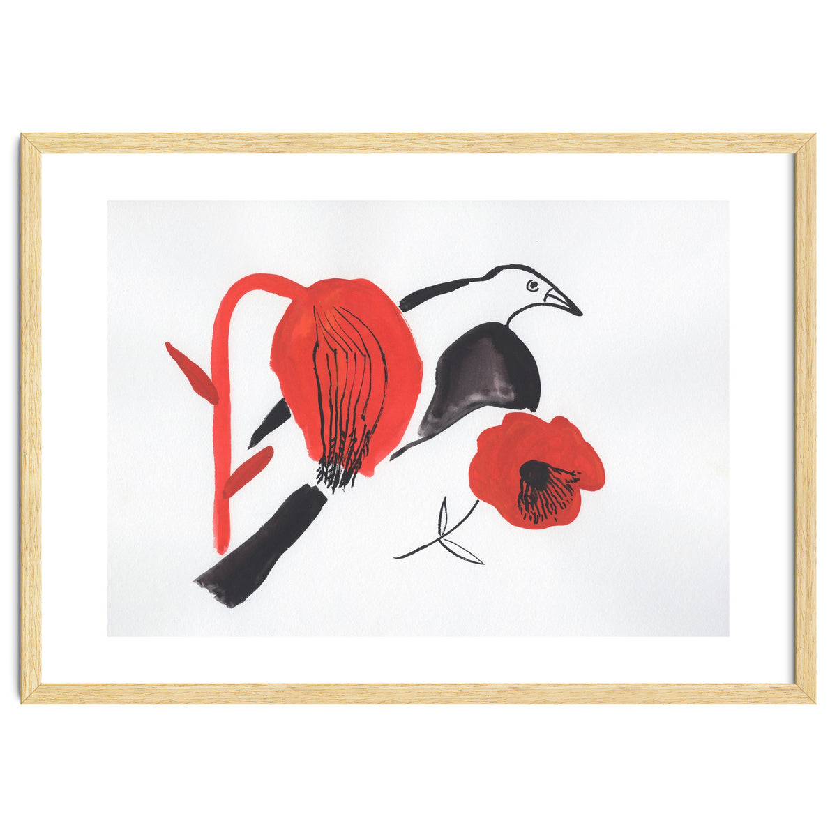 Black Bird And Poppies