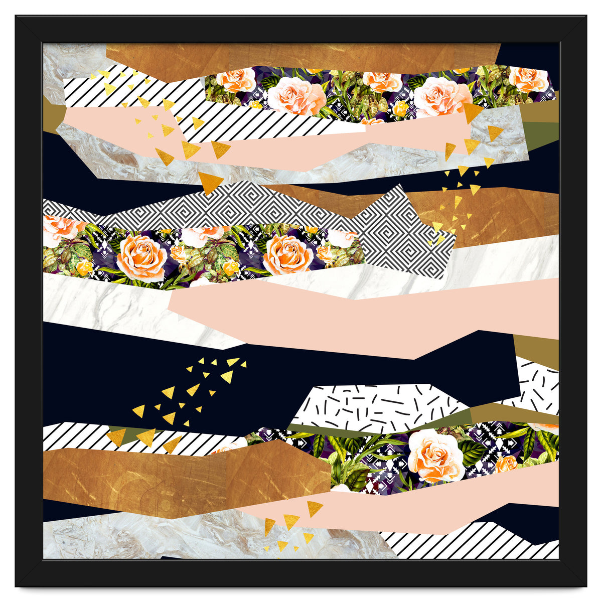 Collage of textured shapes and flowers