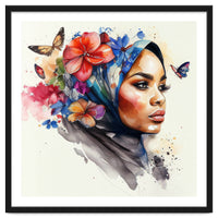 Watercolor Floral Muslim Arabian Woman #2