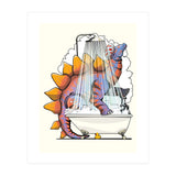 Dinosaur Stegosaurus in the Shower, funny bathroom humour (Print Only) thumbnail