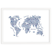 Watercolor World Map in Blue