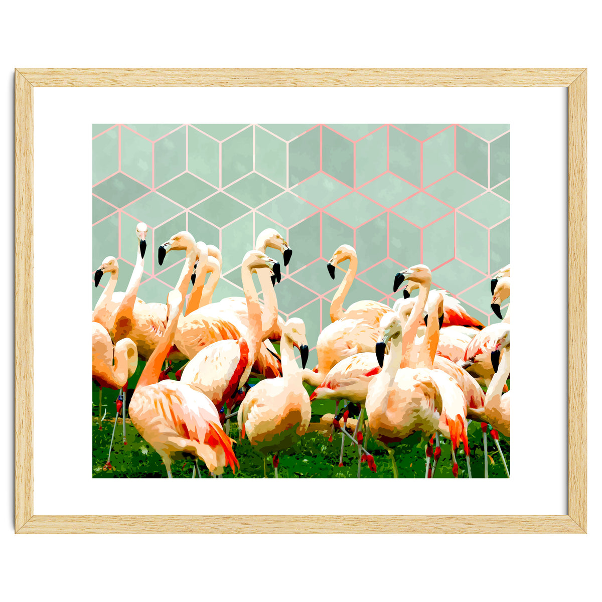 Flamingle Abstract Digital, Flamingo Wildlife Painting, Birds Geometric Collage
