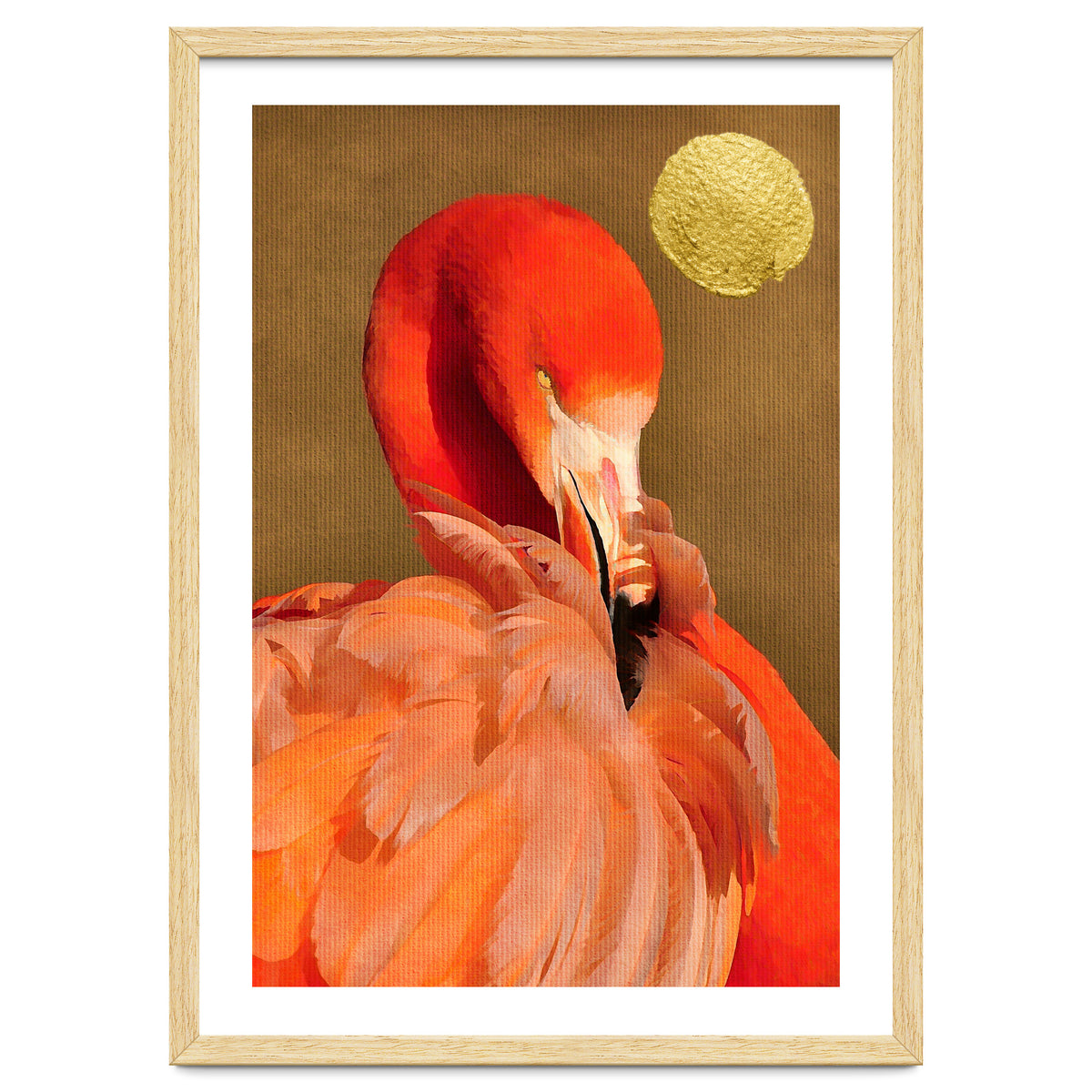Flamingo With Golden Sun