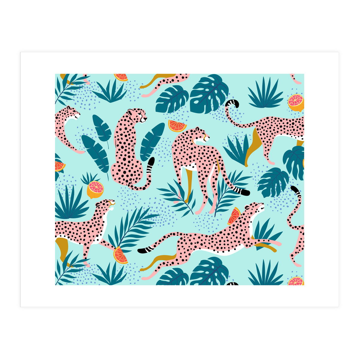 Cheetahs In The Grapefruit Grove, Tropical Jungle bohemian Wildlife, Tiger Wild Cat Nature Forest (Print Only)