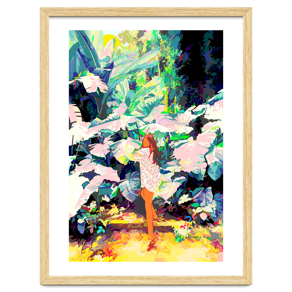 Live Quietly In a Corner Of Nature, Modern Bohemian Woman Jungle Forest Eclectic Painting