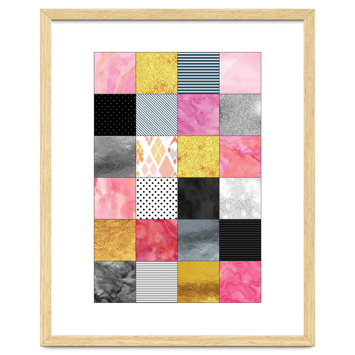 Pink Silver And Gold Quilt Art