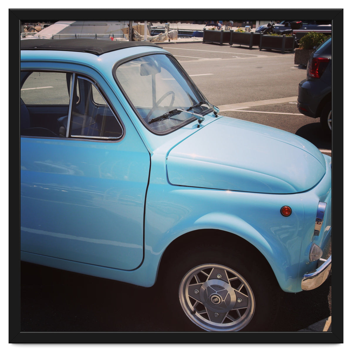 Pale blue Fiat 500