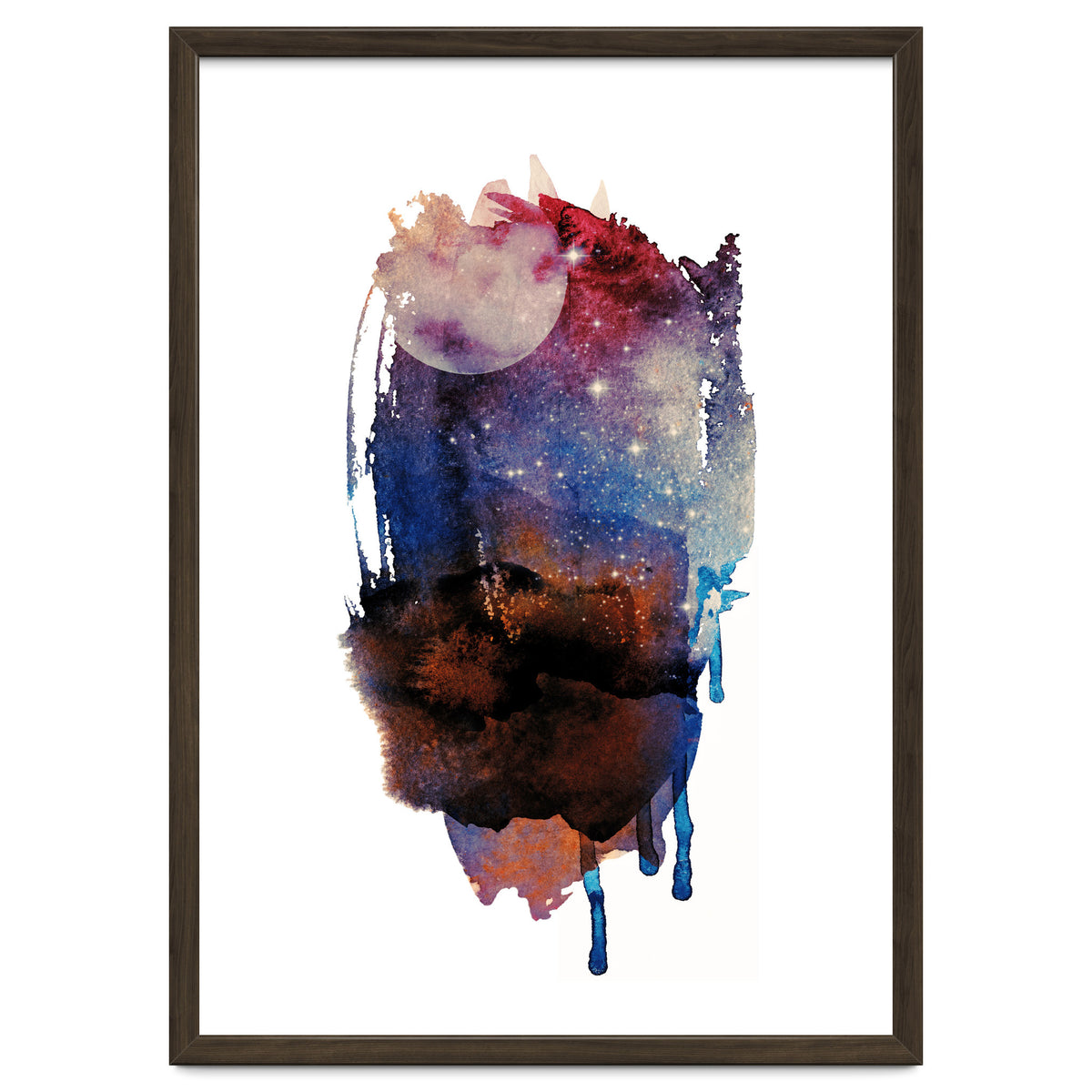 Abstract watercolour red moon