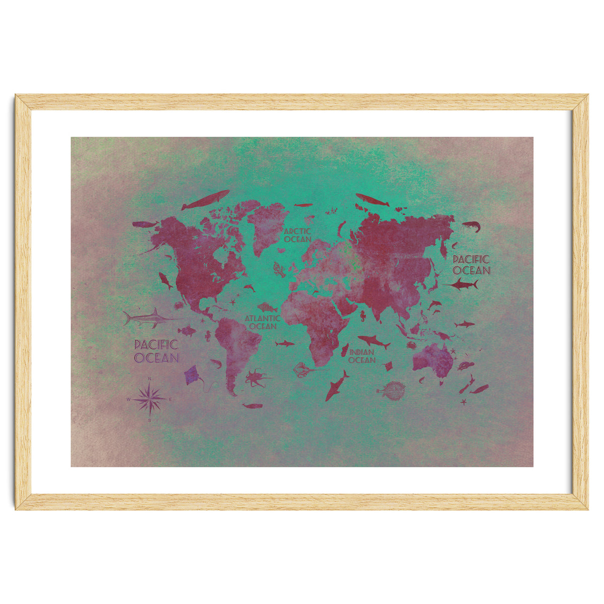World Map text green