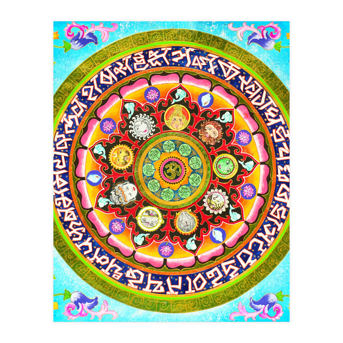 Chakra Mandala, Ayurveda Yoga Aum, Eclectic Colorful Bohemian Sun Sign Moon Sign Zodiac Astrology (Print Only)