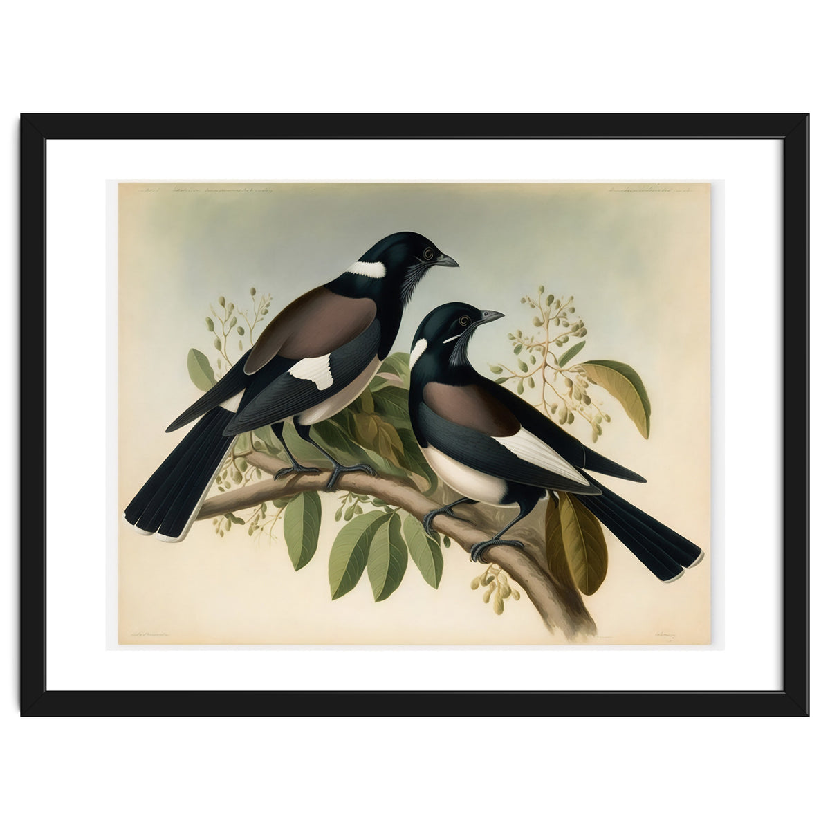 Magpies Vintage Painting