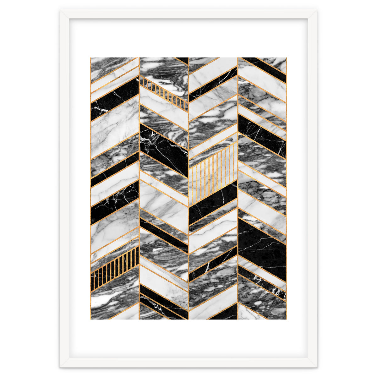 Abstract Chevron Pattern - Black and White Marble