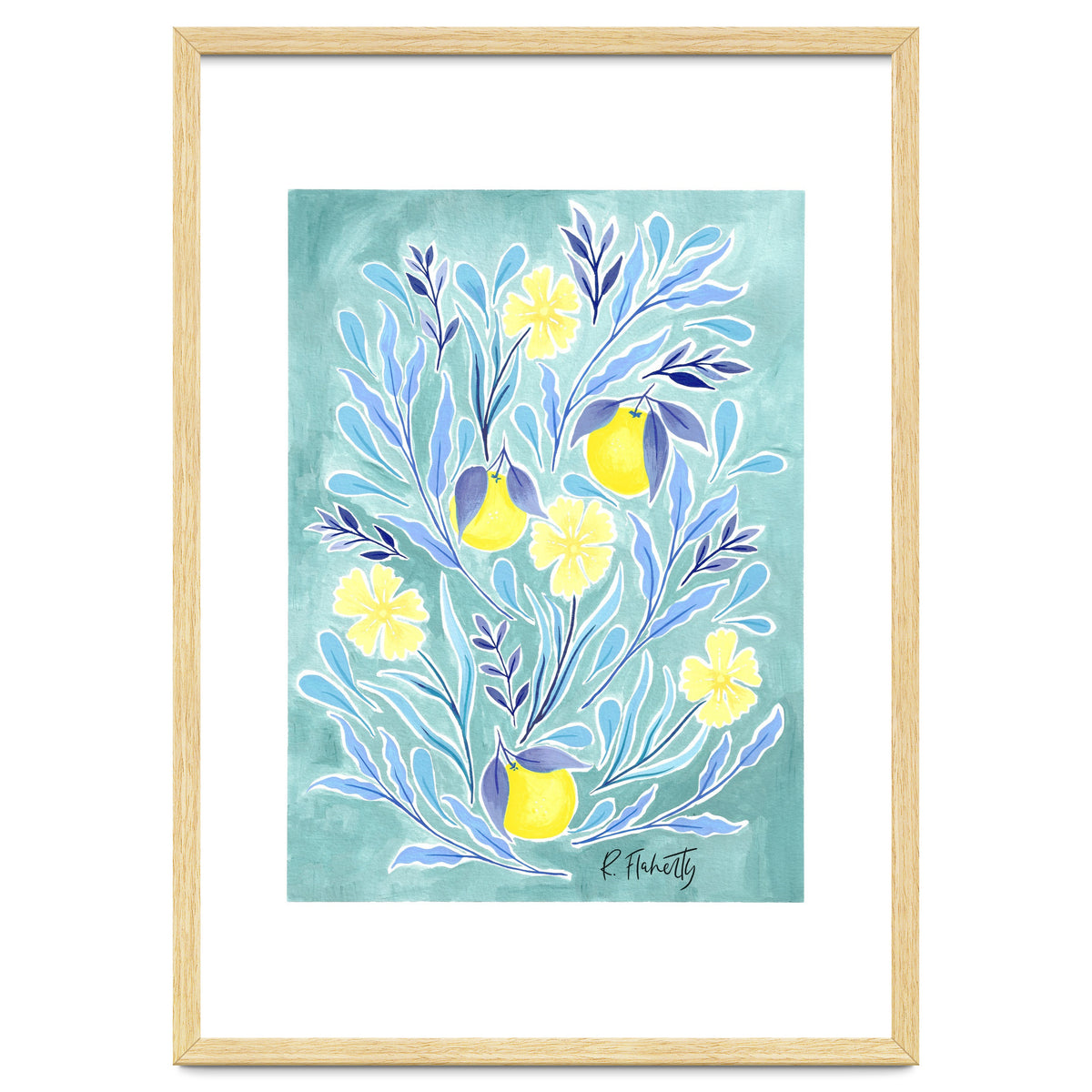 Wild Orange Floral | Lemon & Duck Egg Blue