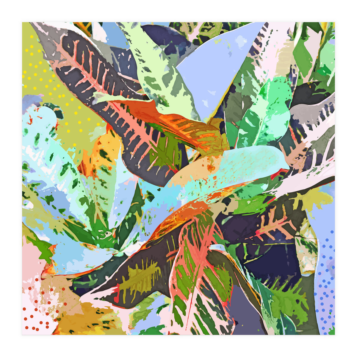 Jungle Plants, Tropical Nature Dark Botanical Illustration, Eclectic Colorful Forest Painting (Print Only)