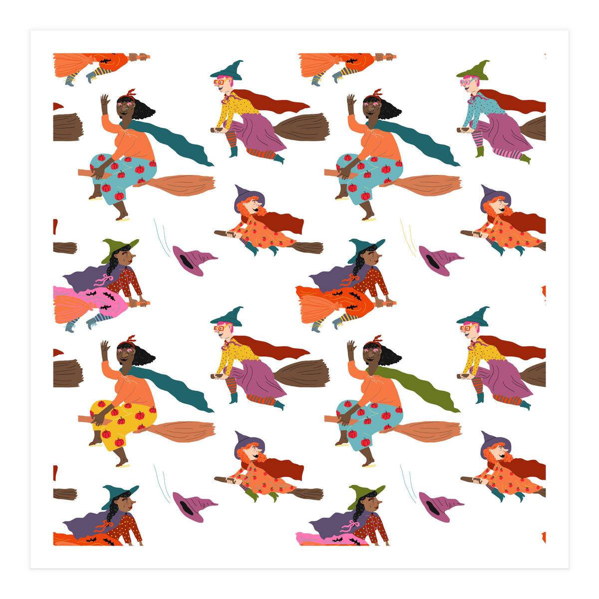 Tiny Witches Pattern (white Backgrownd) (Print Only)