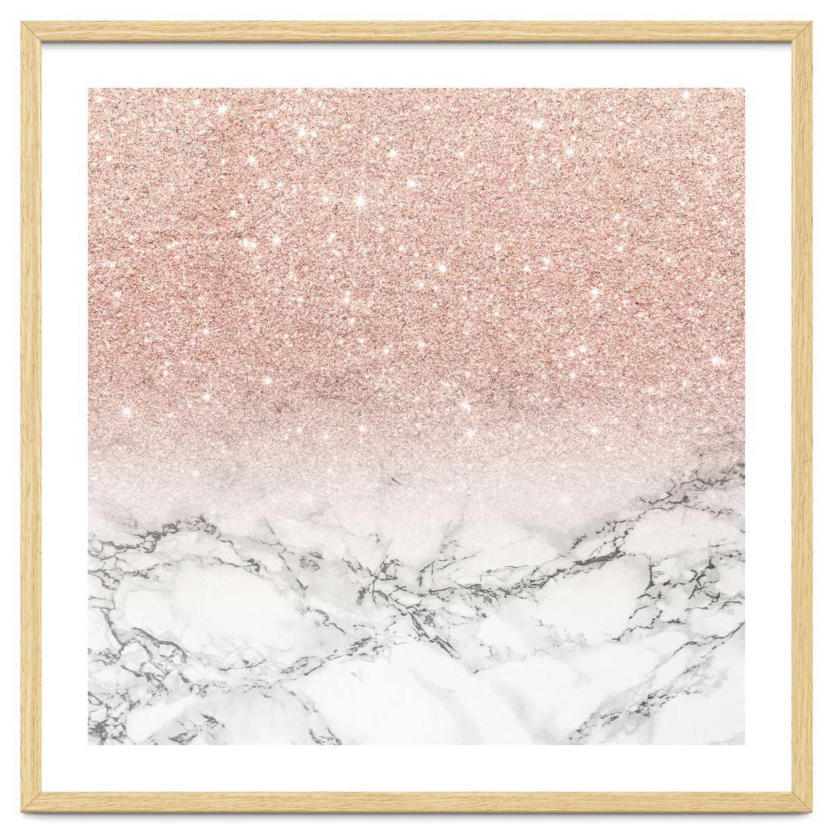 Modern faux rose gold pink glitter ombre white marble