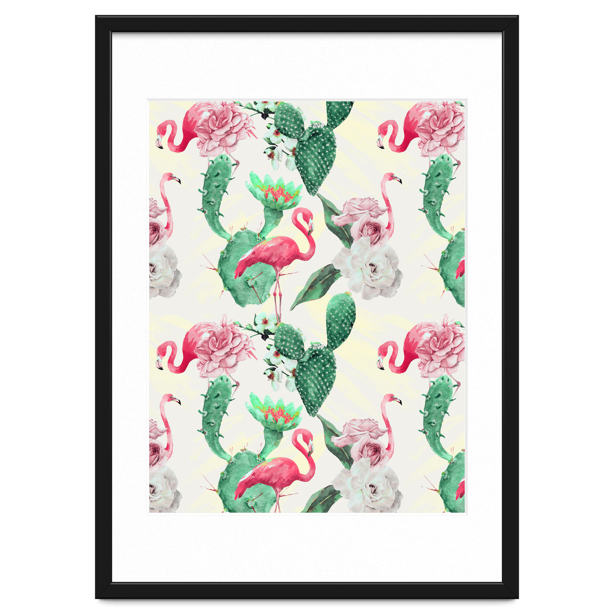 Flamingos, geometric and flowers
