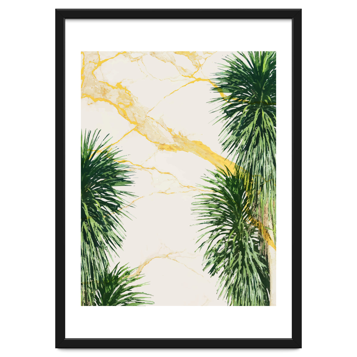 Gold marble texture with palm tree