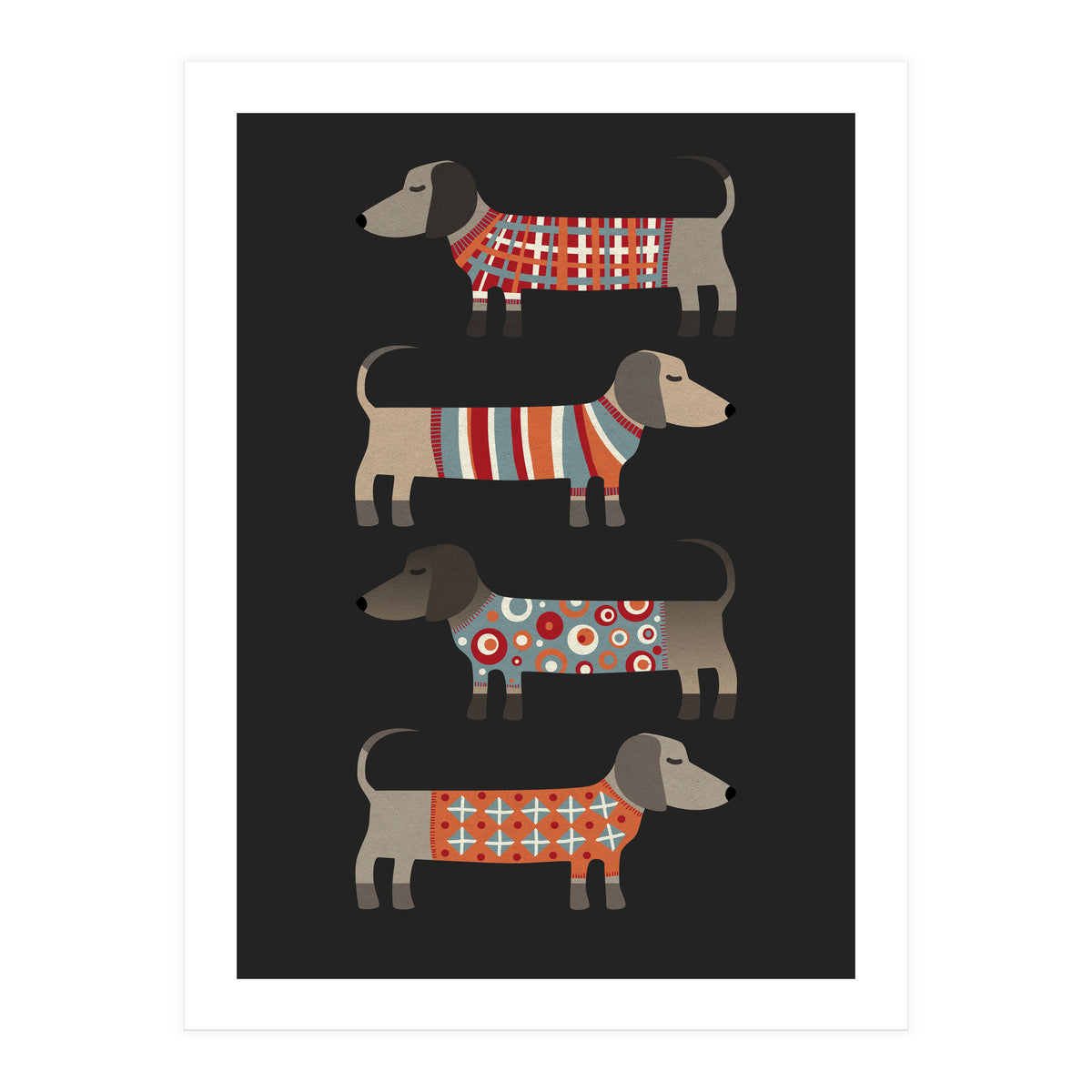 Sausage Dogs In Sweaters Dark (Print Only)