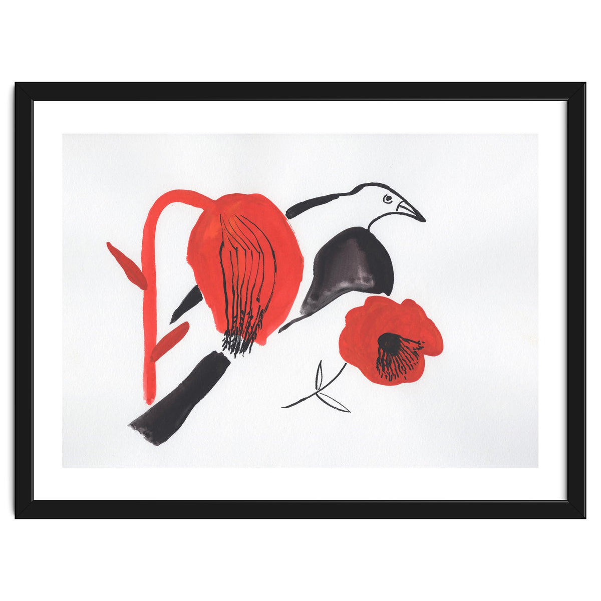 Black Bird And Poppies