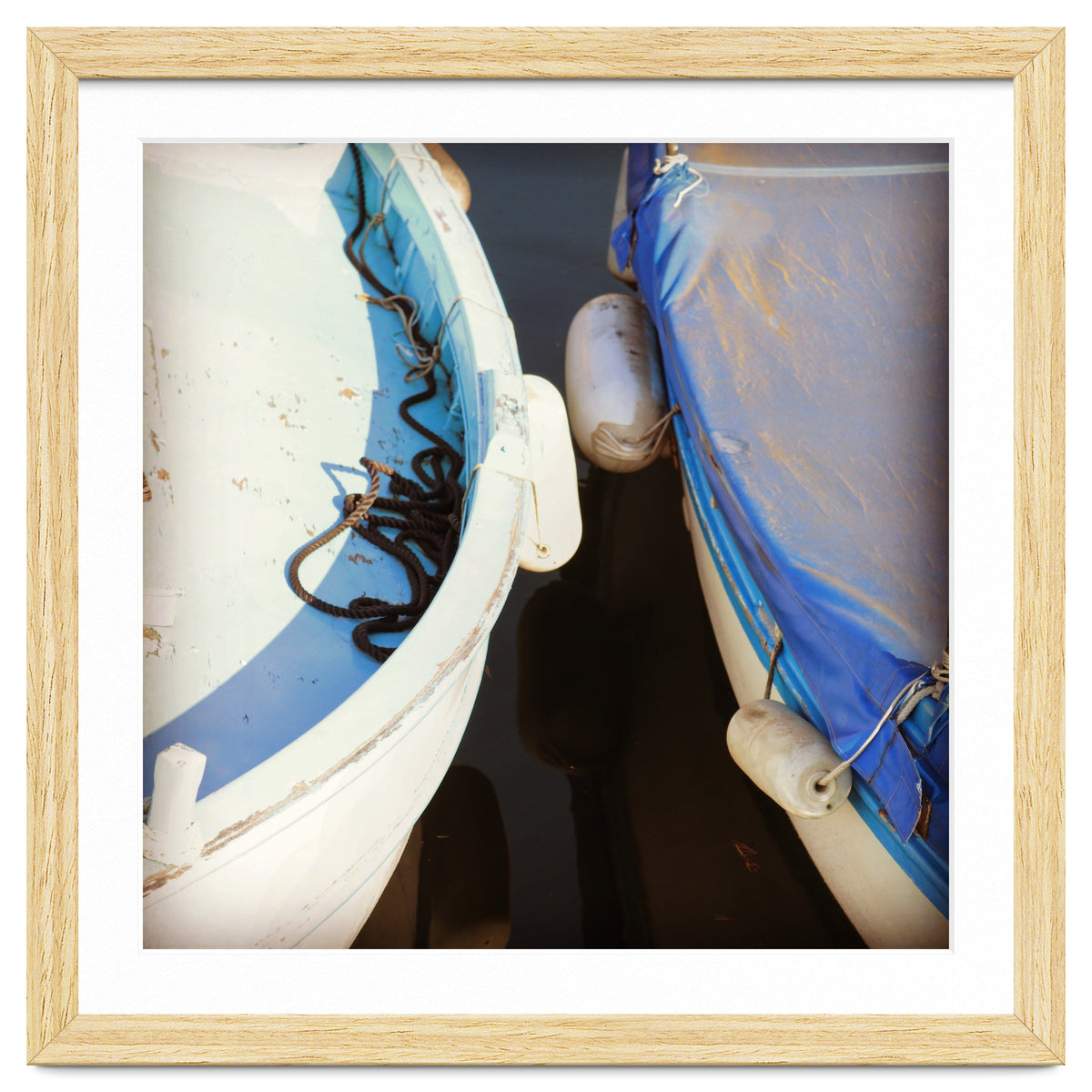 Blue and white wooden fishing boats