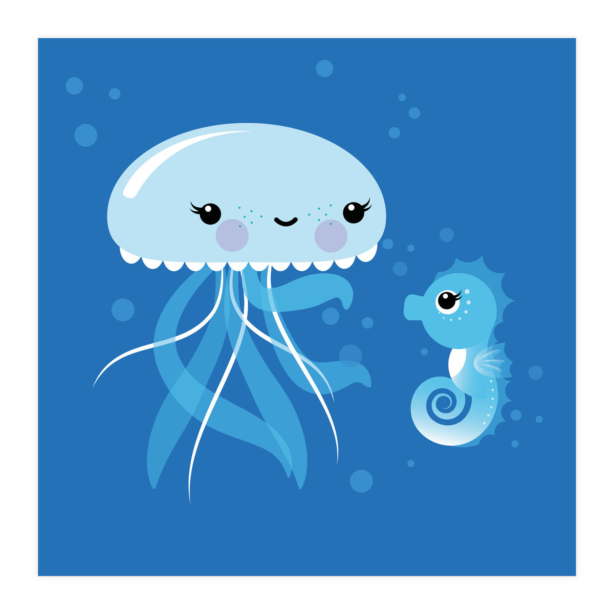 Best Friends Kawaii Jellyfish And Seahorse (Print Only)