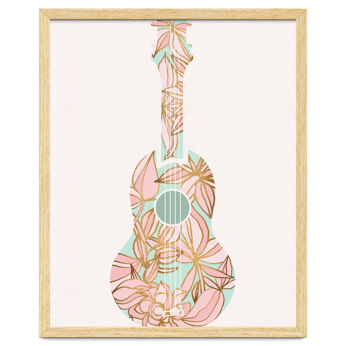 Aqua and Pink Floral Ukulele