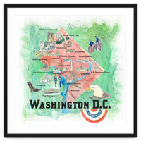Washington Dc Usa Illustrated Travel Poster Favorite Map Tourist Highlights