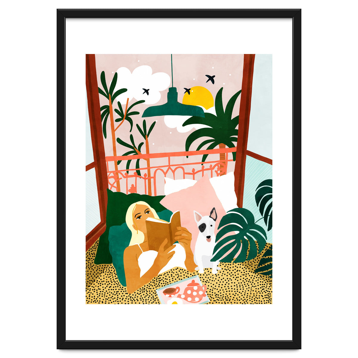 Pet Pals, Animals Lovers Illustration, Travel With Pets Modern Bohemian Painting