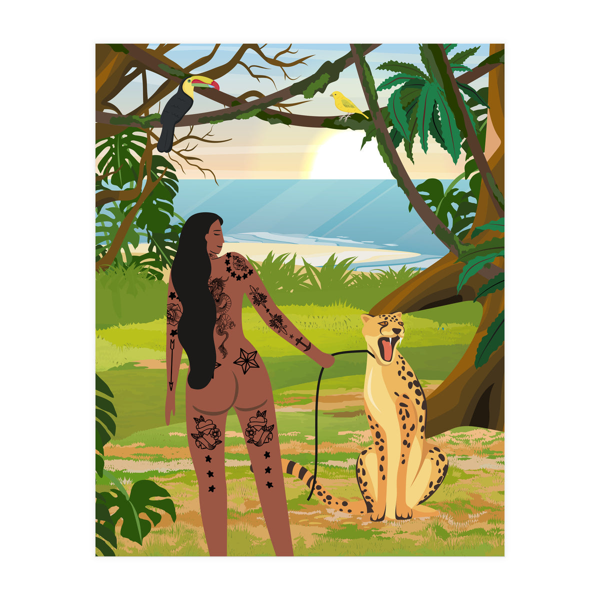 Boho Girl with Cheetah (Print Only)