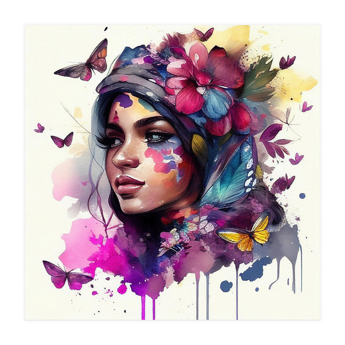 Watercolor Floral Arabian Woman #9 (Print Only)