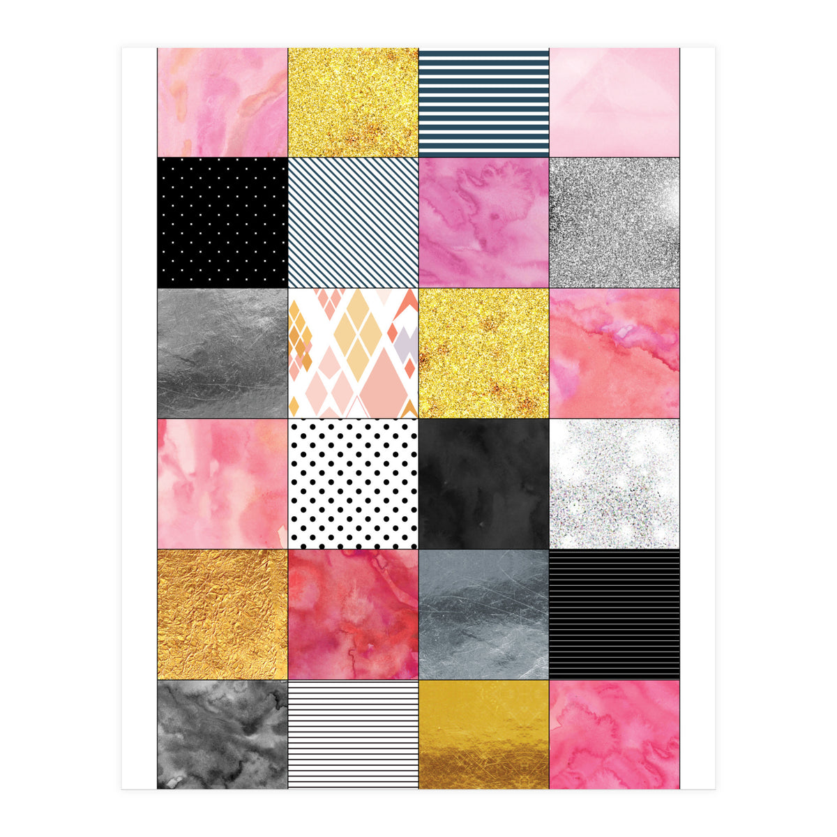 Pink Silver And Gold Quilt Art (Print Only)