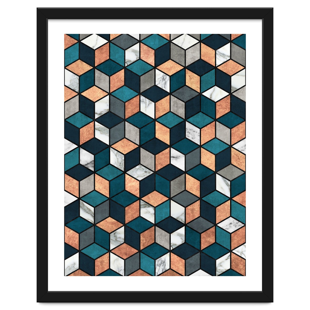 Copper, Marble and Concrete Cubes with Blue