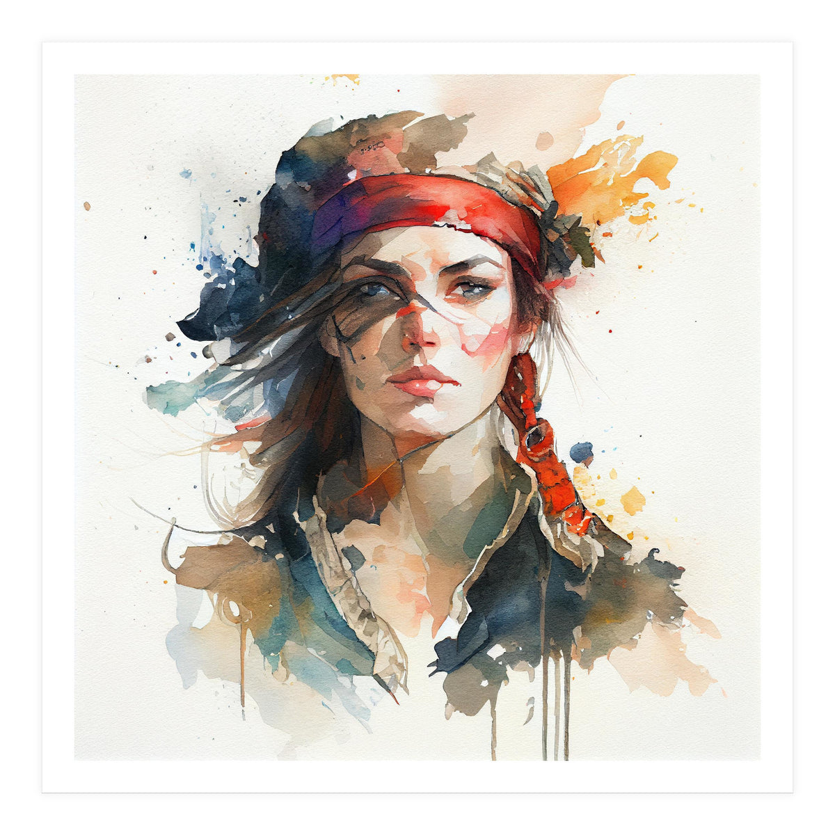 Watercolor Pirate Woman #4 (Print Only)