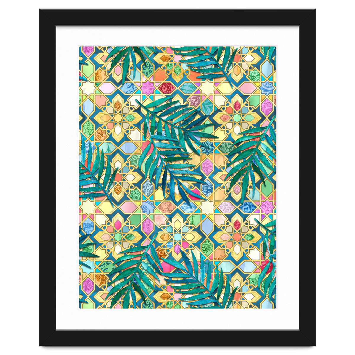 Gilded Moroccan Mosaic Tiles with Palm Leaves