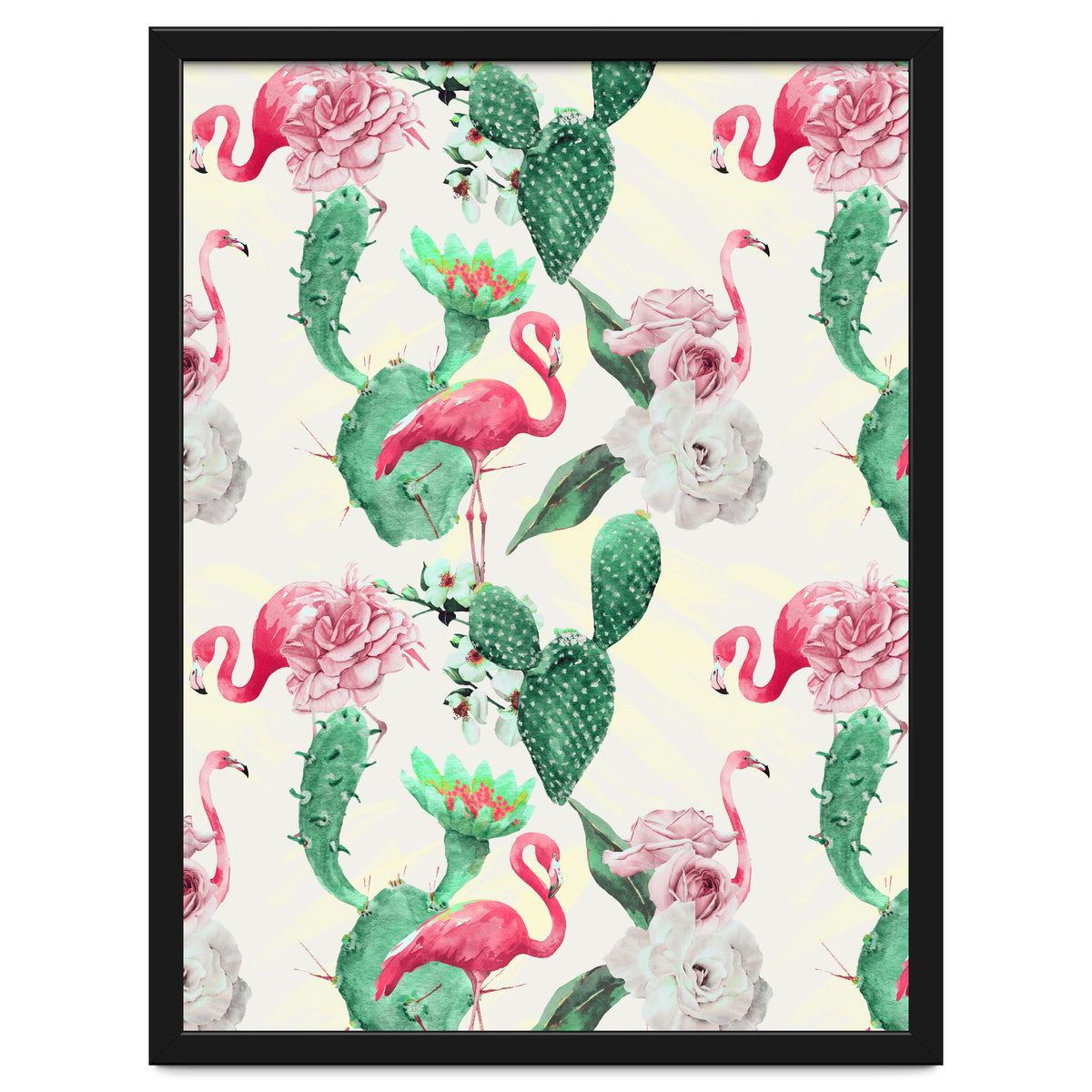 Flamingos, geometric and flowers