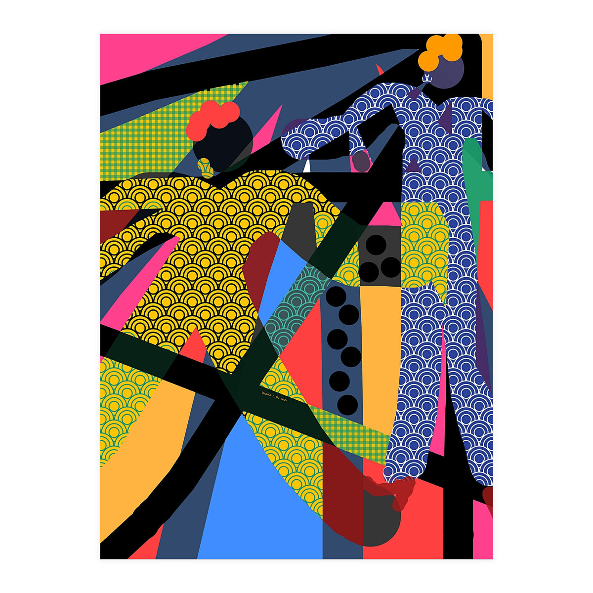 LADIES WEARING YELLOW AND BLUE PATTERNS (Print Only)