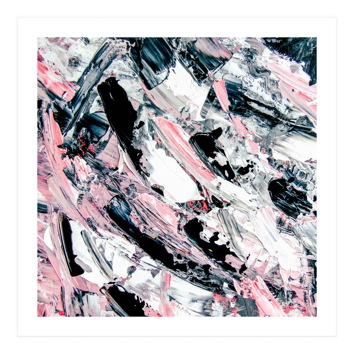 Modern Abstract Pastel Pink Black White Grey Acrylic Brushstrokes (Print Only)