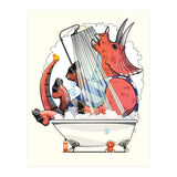 Dinosaur Triceratops in the Shower, funny bathroom humour (Print Only) thumbnail