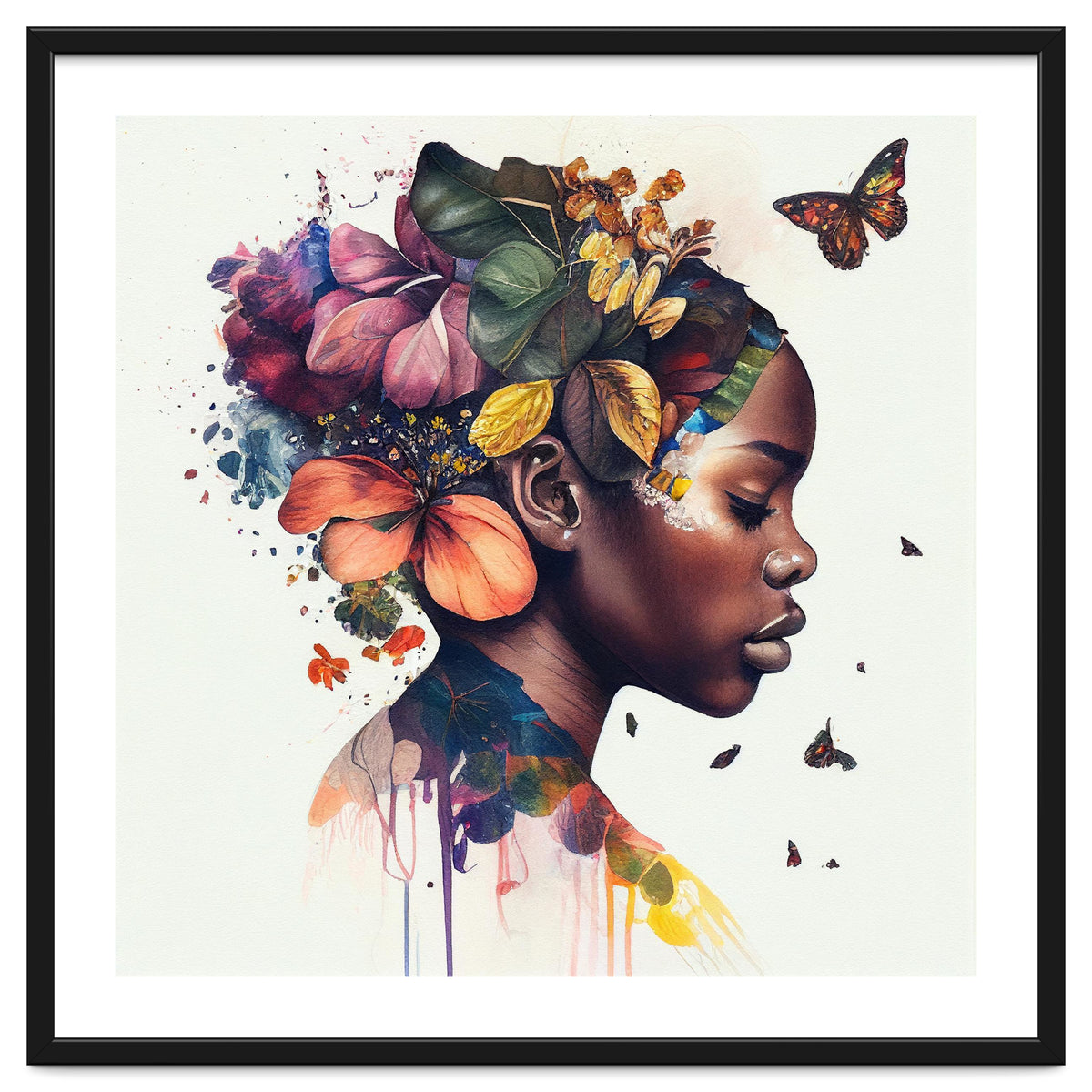 Watercolor Butterfly African Woman #10